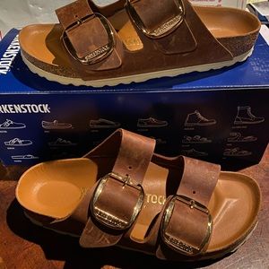 Birkenstock Arizona big buckle brown cognac new